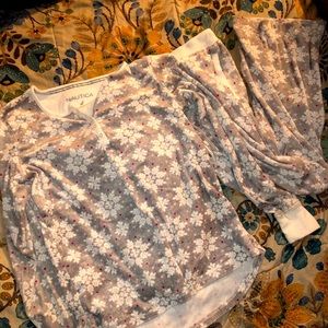 Gray & White Nautica Long Sleeve Pajama Set